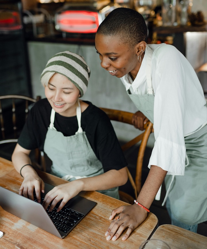 Restaurant manager reviewing operations